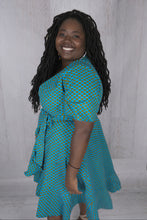Load image into Gallery viewer, Blue Wrap Cotton Dress