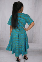 Load image into Gallery viewer, Blue Wrap Cotton Dress