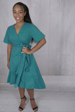 Load image into Gallery viewer, Blue Wrap Cotton Dress
