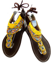 Load image into Gallery viewer, yellow beaded sandals top view