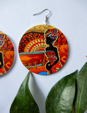 Load image into Gallery viewer, Wood Earrings with African Print