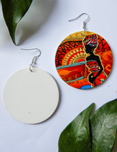 Load image into Gallery viewer, Wood Earrings with African Print