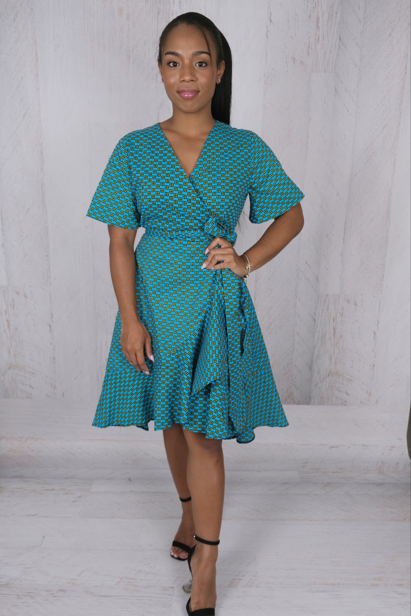 Blue Wrap Cotton Dress | African Dress Afrix Style Blue Wrap Cotton Dress | African Dress Afrix Style