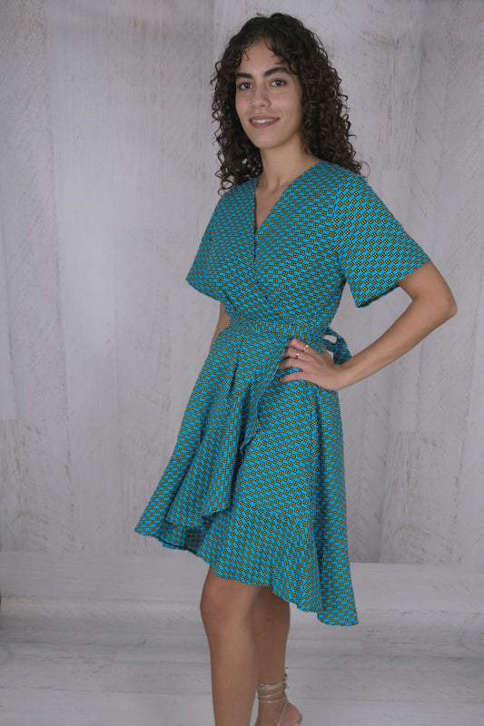 Blue Wrap Cotton Dress