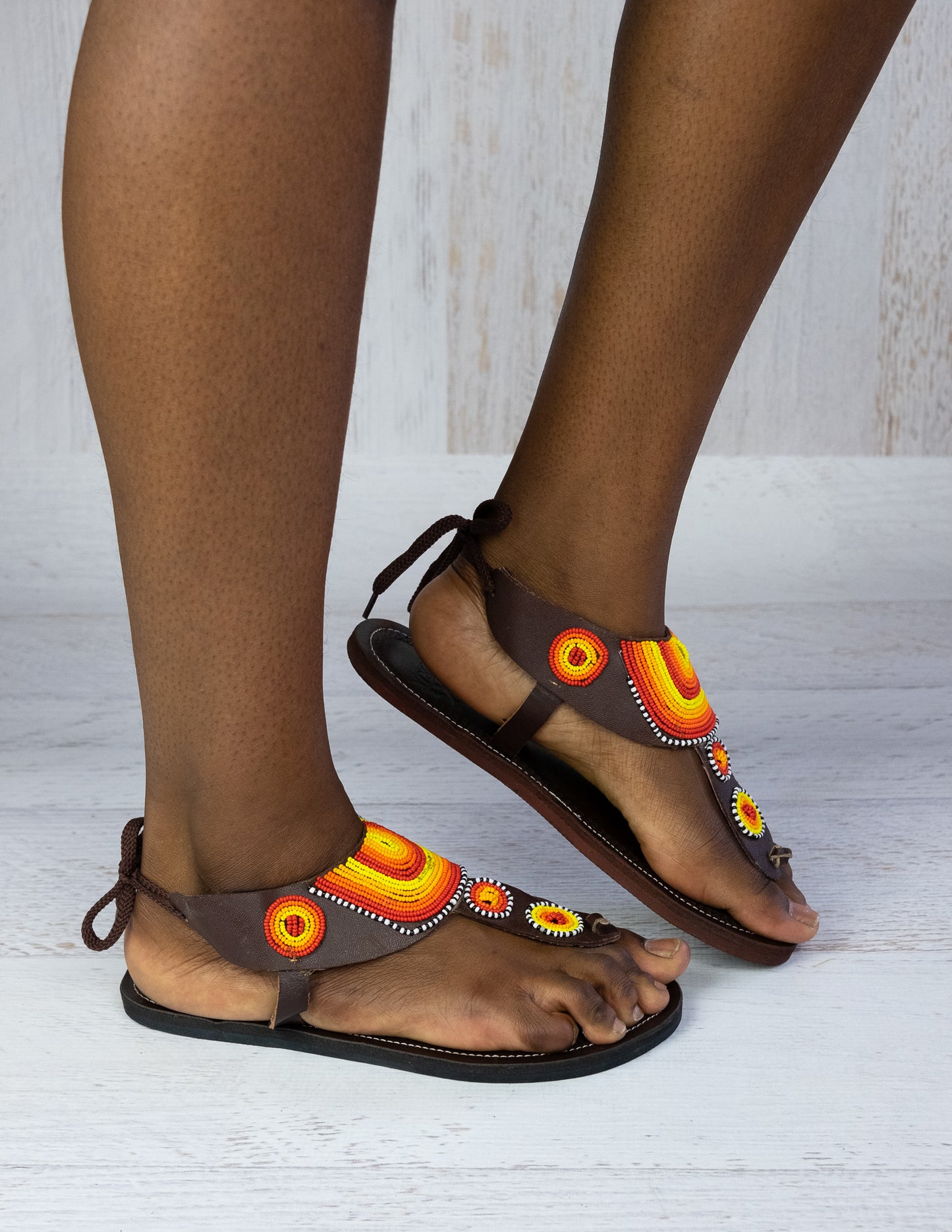 Orange Leather Sandals | Afrix Style