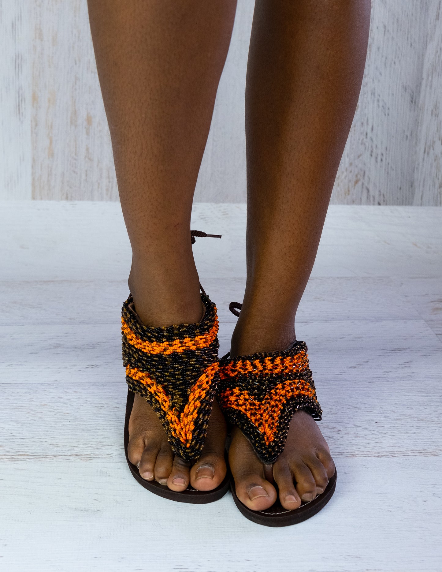 Orange Beaded Sandals