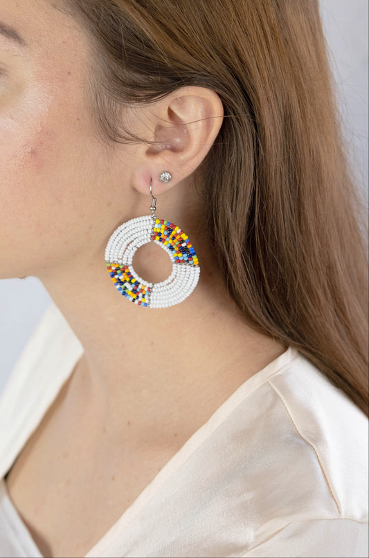 Beaded Earrings White - Afrix Style