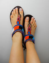 Load image into Gallery viewer, Orange Blue Black Sandals
