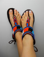 Load image into Gallery viewer, Orange Blue Black Sandals
