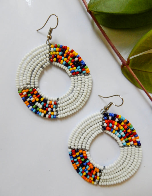 Beaded Earrings White - Afrix Style