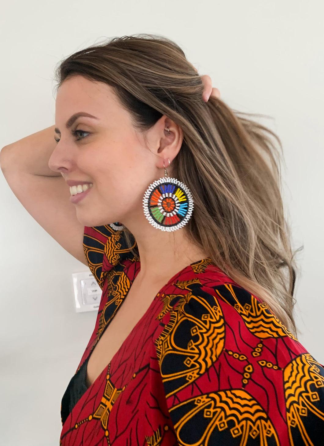 White Colourful Beaded Earrings