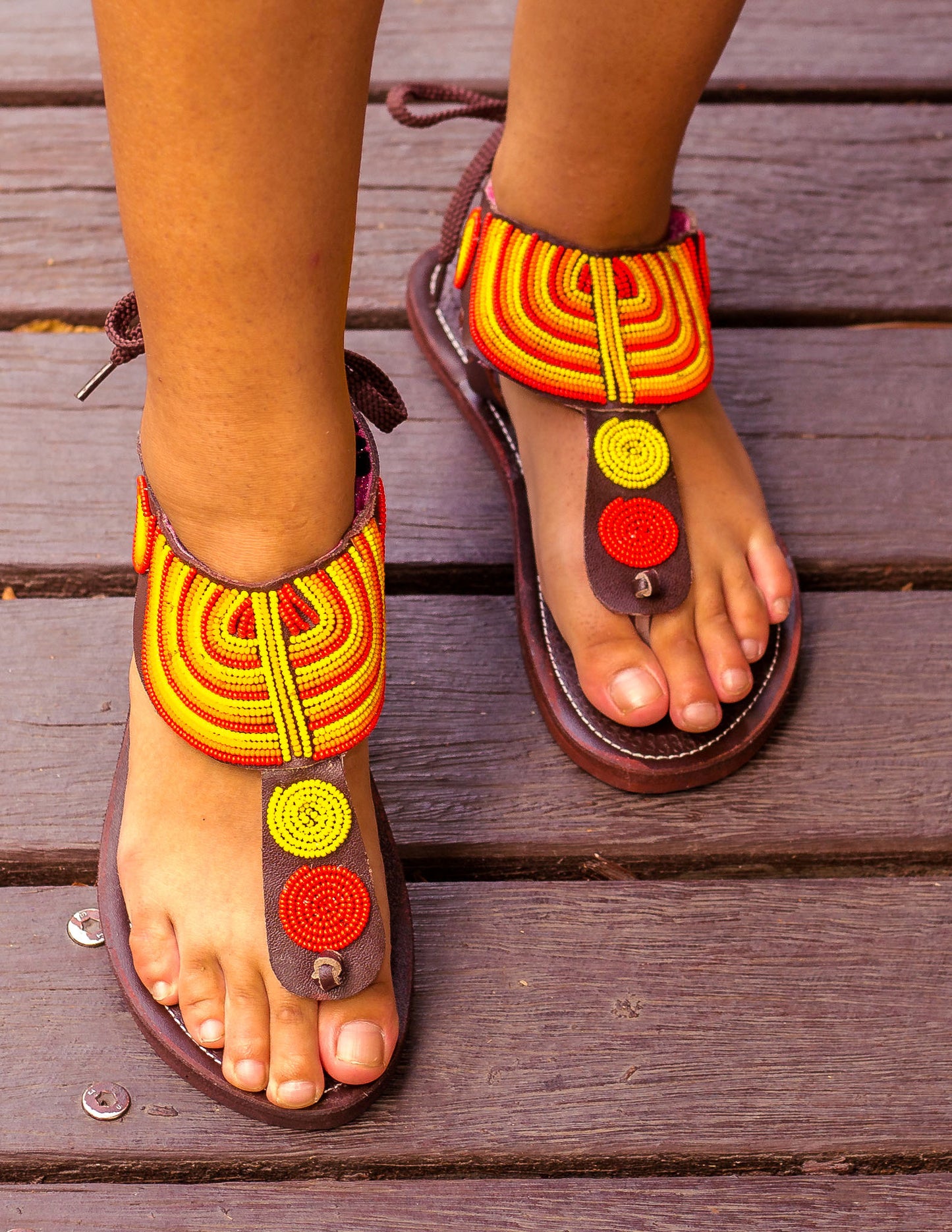 Orange Leather Sandals | Afrix Style