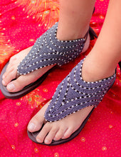 Load image into Gallery viewer, Black &amp; White Beaded Sandals
