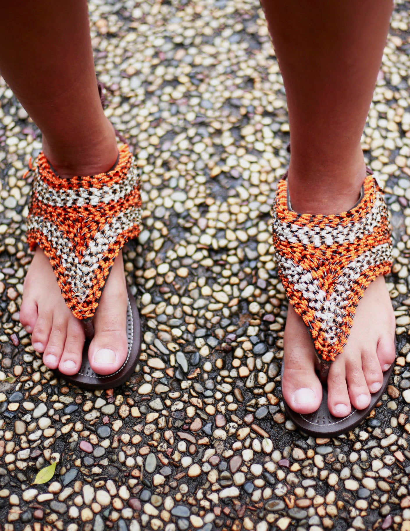 Orange Beaded Sandals