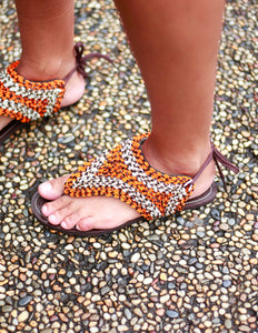 Orange Beaded Sandals