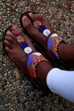 Load image into Gallery viewer, Side View Blue Leather Sandal
