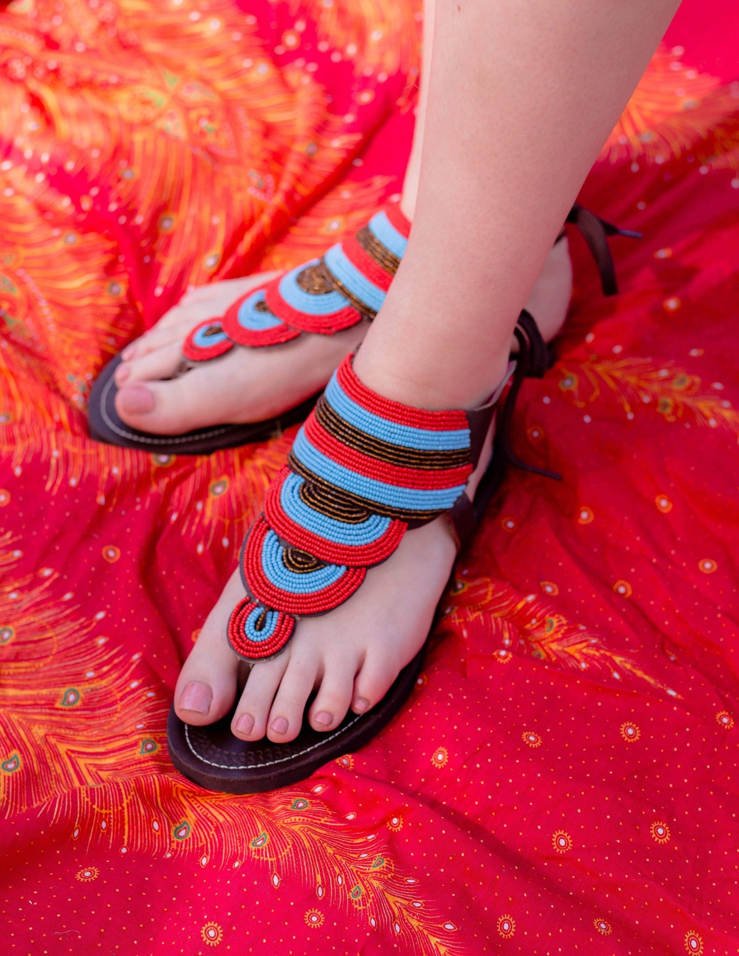 Afrix Style 41 (Size 10) Layered Sandal Blue & Red