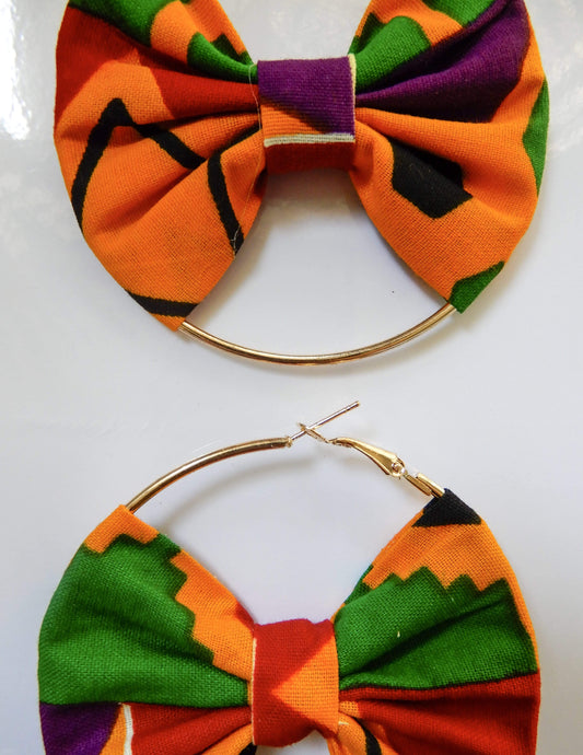 Afrix Style Gold Hoop Fabric Earrings