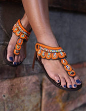 Load image into Gallery viewer, Afrix Style Orange Scattered Sandal

