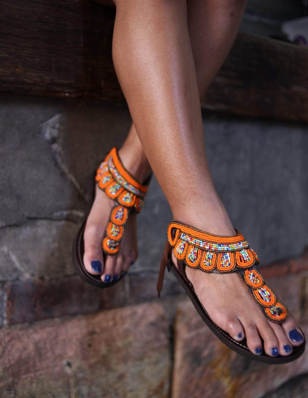 Afrix Style Orange Scattered Sandal