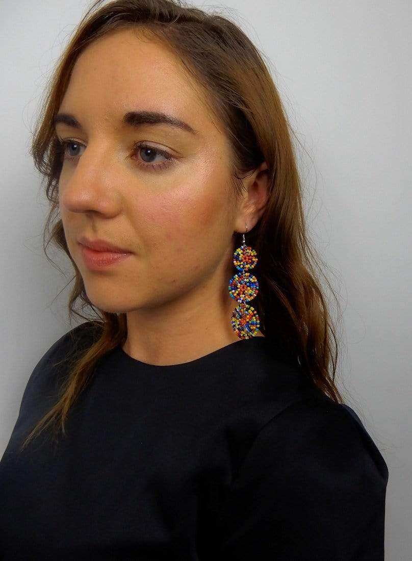 Afrix Style Rainbow Three Circle Drop Earrings