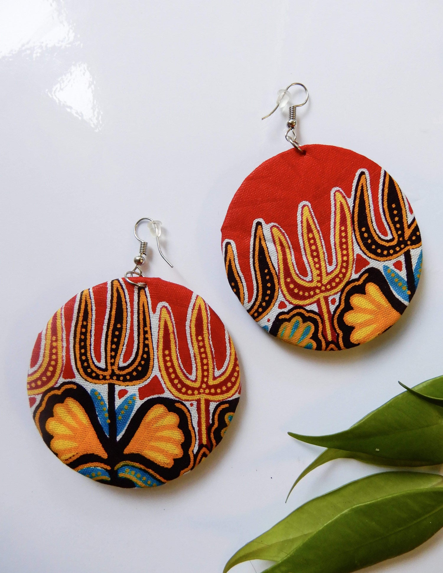 Afrix Style Red Fabric Earrings