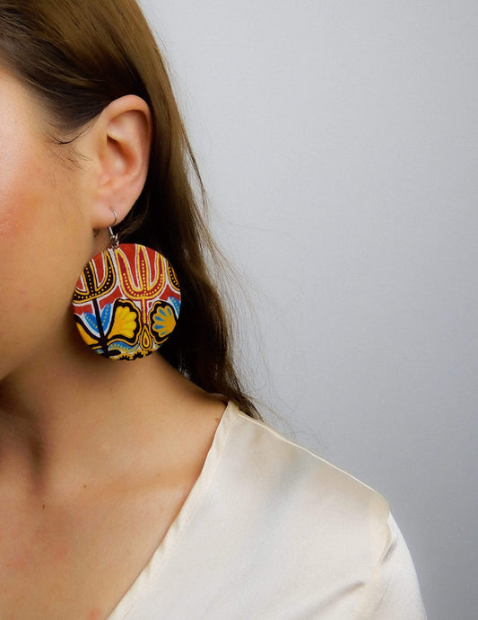 Afrix Style Red Fabric Earrings