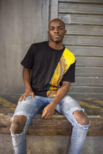 Load image into Gallery viewer, Afrix Style Shirt Side Fabric - Black Shirt / Small Yellow Fabric T-Shirt
