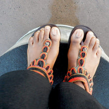 Load image into Gallery viewer, Afrix Style Shoes 36 (Size 5) / Red &amp; Black Red/Black Leather Sandals
