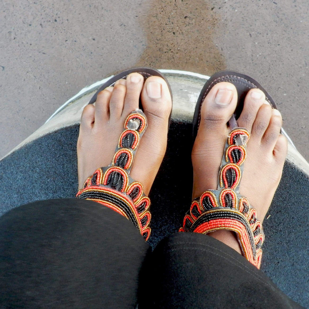 Afrix Style Shoes 36 (Size 5) / Red & Black Red/Black Leather Sandals