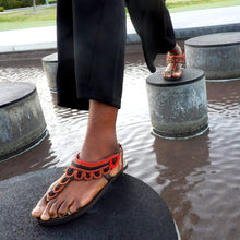 Load image into Gallery viewer, Afrix Style Shoes Red/Black Leather Sandals
