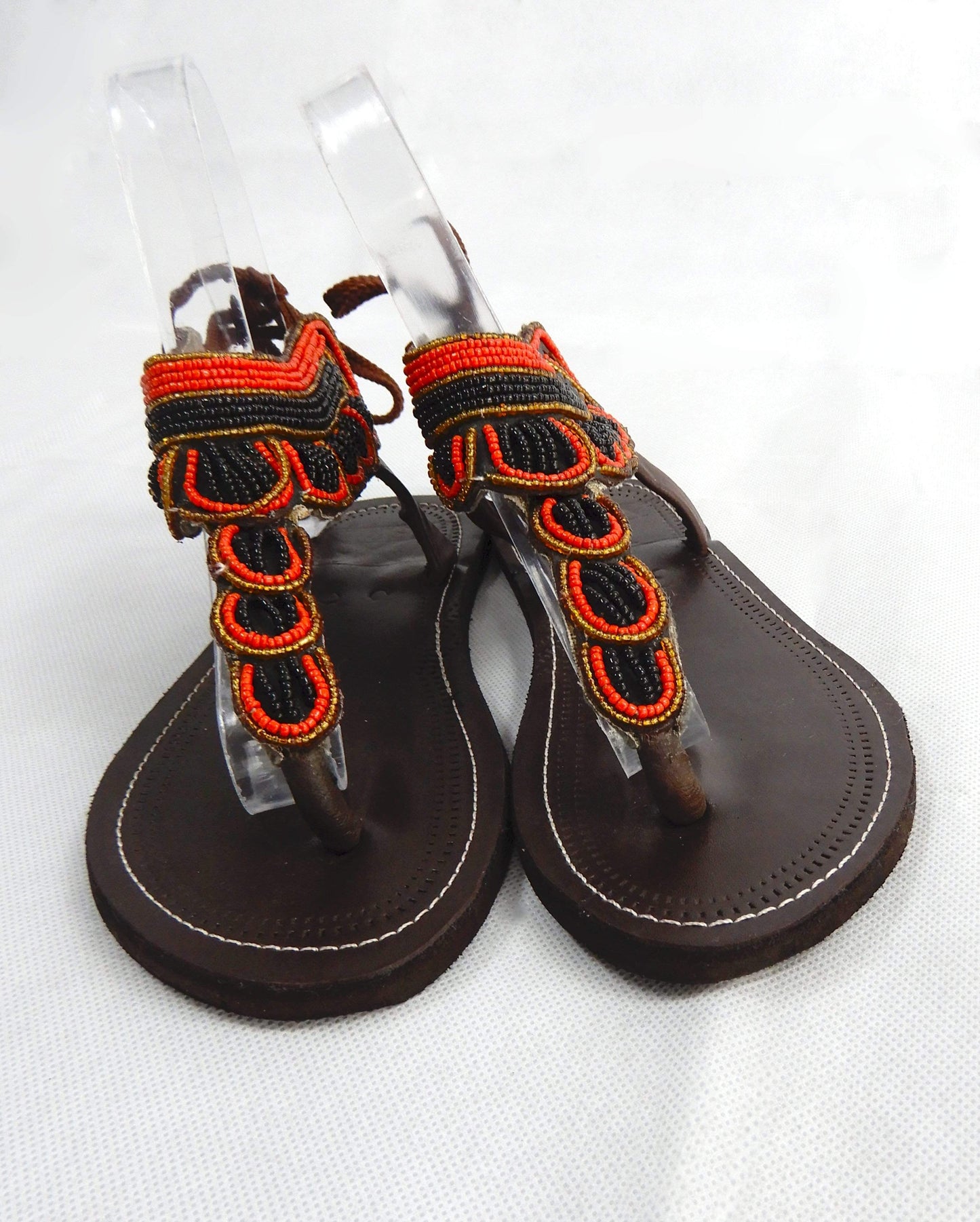 Afrix Style Shoes Red/Black Leather Sandals